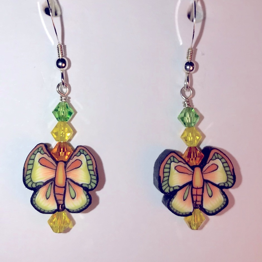 Butterfly clay lightweight Crystal earrings.